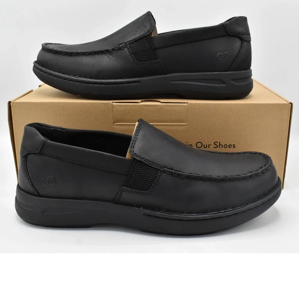 Born Mariner Loafers Mens 9 Black Full Grain Leather Slip On Moc Toe Shoes NEW